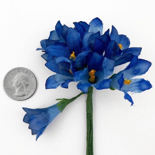 12 Blue Fabric Gentian Flowers for Crafts ~ 1-3/8" long